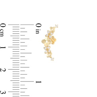 019 Gauge Cubic Zirconia Floral Crawler-Style Cartilage Barbell in 14K Gold