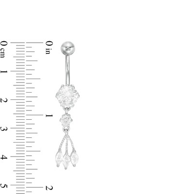 Solid Stainless Steel CZ Marquise and Round Dangle Belly Button Ring - 14G