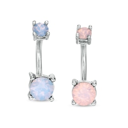 014 Gauge 8mm Iridescent Blue and Pink Crystal Belly Button Ring Set in Solid Stainless Steel