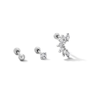 Solid Stainless Steel CZ Three Piece Stud Set - 18G