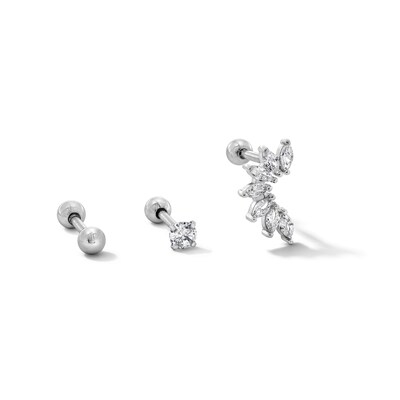 Solid Stainless Steel CZ Three Piece Stud Set - 18G