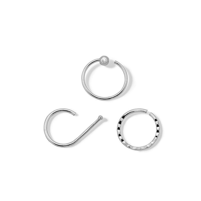 Semi-Solid Sterling Silver Three Piece Nose Ring Set - 20G