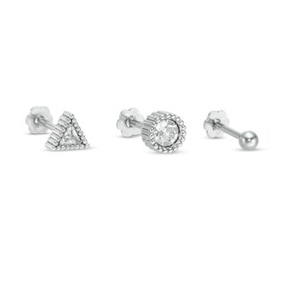 018 Gauge Crystal Three Piece Cartilage Barbell Set in Stainless Steel