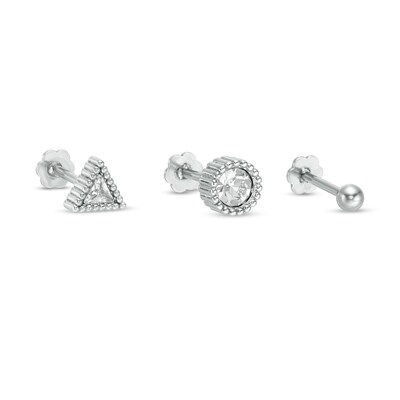 018 Gauge Crystal Three Piece Cartilage Barbell Set in Stainless Steel