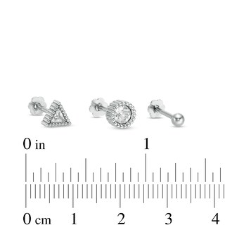 018 Gauge Crystal Three Piece Cartilage Barbell Set in Stainless Steel