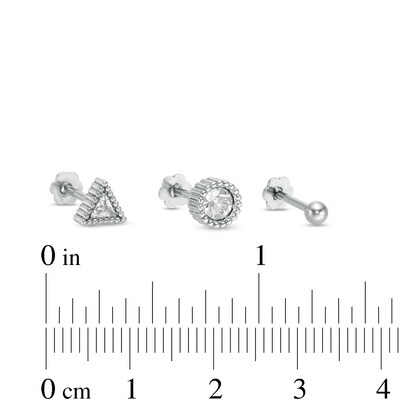 018 Gauge Crystal Three Piece Cartilage Barbell Set in Stainless Steel