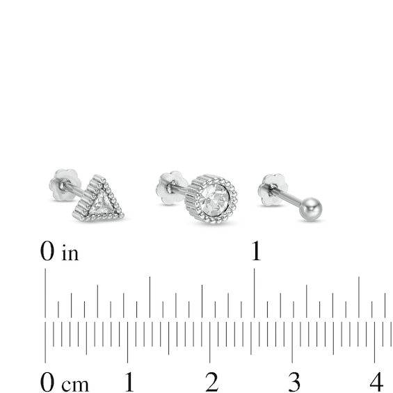 018 Gauge Crystal Three Piece Cartilage Barbell Set in Stainless Steel