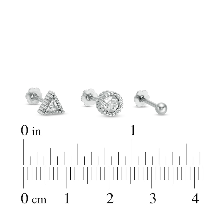 Main Image 2 of 018 Gauge Crystal Three Piece Cartilage Barbell Set in Stainless Steel