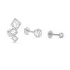 Thumbnail Image 1 of 018 Gauge Princess-Cut and Round Crystal Geometric Three Piece Cartilage Barbell Set in Stainless Steel