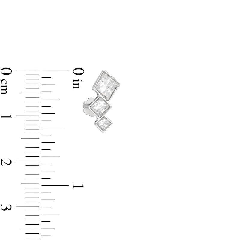 Main Image 2 of 018 Gauge Princess-Cut and Round Crystal Geometric Three Piece Cartilage Barbell Set in Stainless Steel