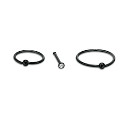 020 Gauge Crystal Three Piece Nose Ring Set in Solid Stainless Steel with Black IP