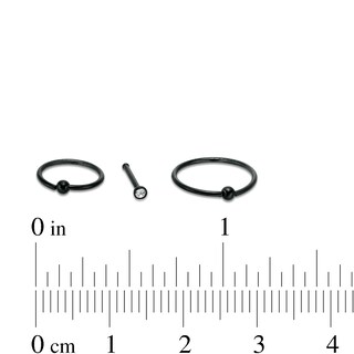 Black Ion Plated Crystal Three Piece Nose Ring Set - 20G