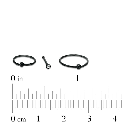 Black Ion Plated Crystal Three Piece Nose Ring Set - 20G