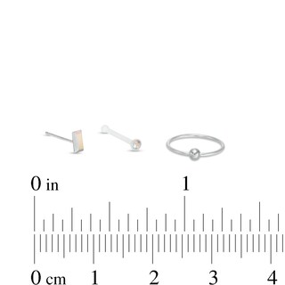 Semi-Solid Sterling Silver CZ and Crystal Three Piece Nose Ring Set - 20G