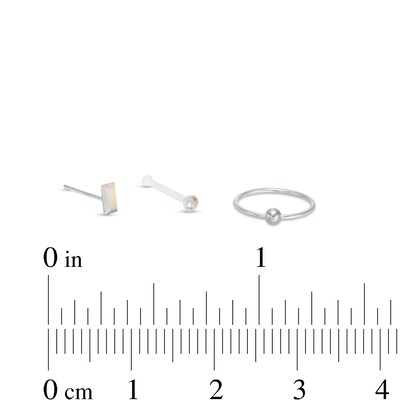 Semi-Solid Sterling Silver CZ and Crystal Three Piece Nose Ring Set - 20G