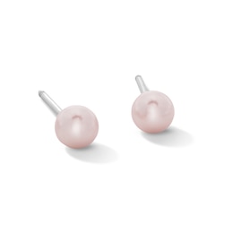 14K Solid White Gold Freshwater Cultured Pink Pearl 4mm Piercing Studs