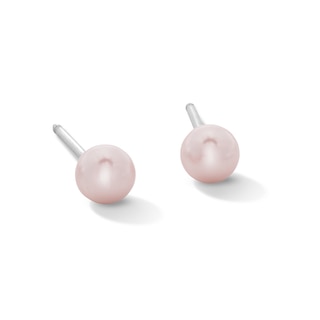 14K Solid White Gold Freshwater Cultured Pink Pearl 4mm Piercing Studs