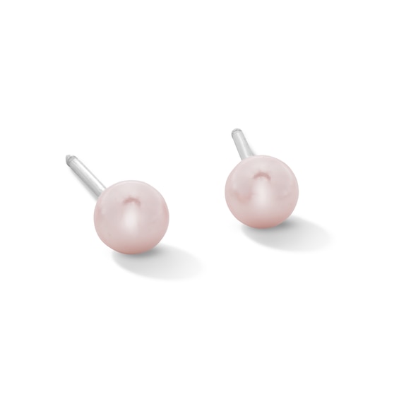 14K Solid White Gold Freshwater Cultured Pink Pearl 4mm Piercing Studs