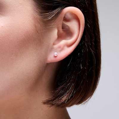 14K Solid White Gold Freshwater Cultured Pink Pearl 4mm Piercing Studs