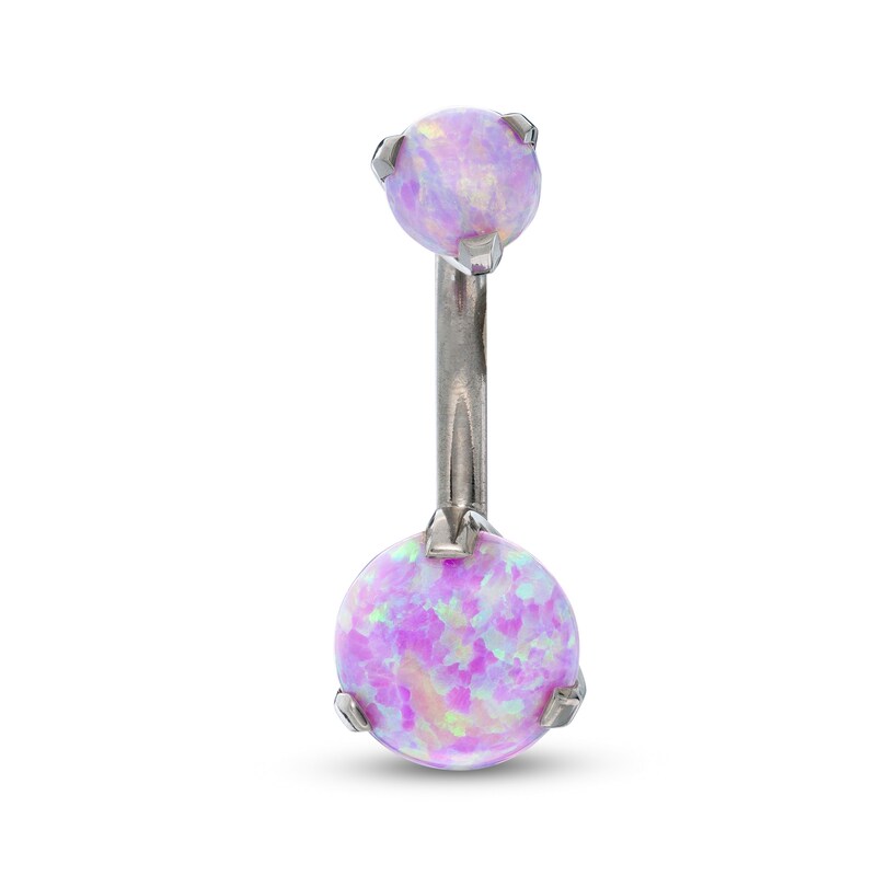 Titanium Simulated Pink Opal Belly Button Ring - 14G 7/16"