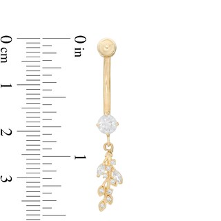 014 Gauge Cubic Zirconia Leafy Dangle Belly Button Ring in Semi-Solid 10K Gold