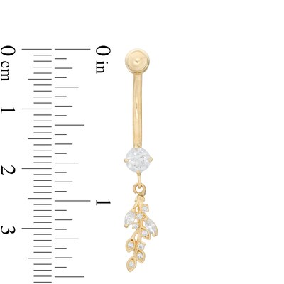 014 Gauge Cubic Zirconia Leafy Dangle Belly Button Ring in Semi-Solid 10K Gold