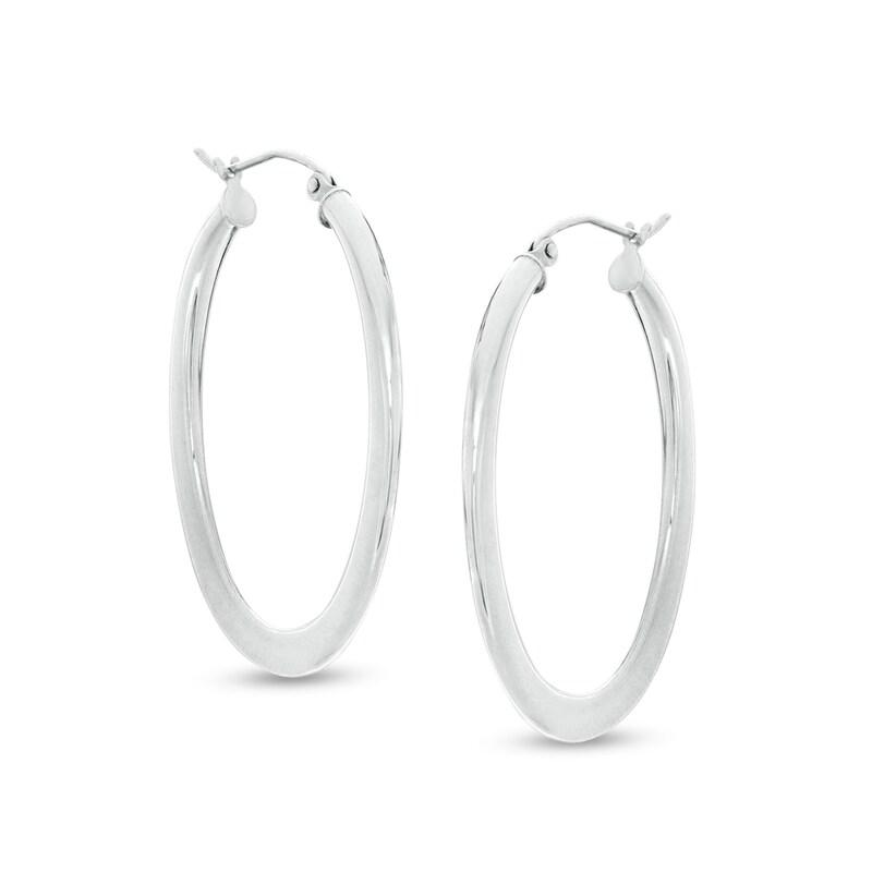 30mm Oval Tube Hoop Earrings in Sterling Silver