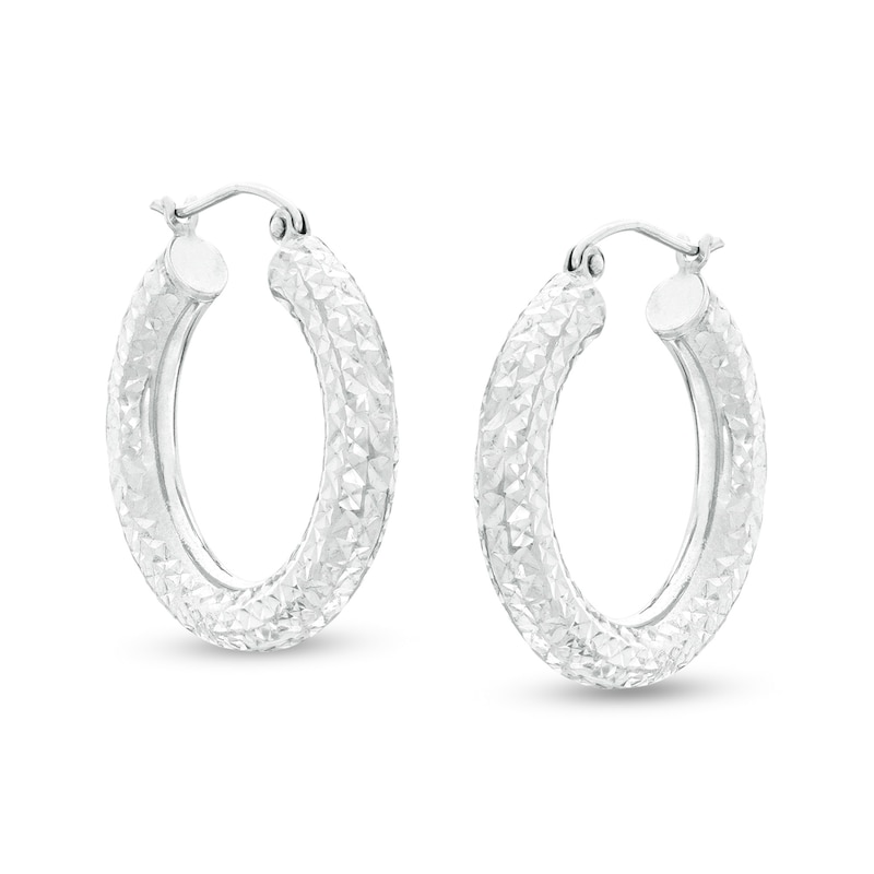 25mm Diamond-Cut Tube Hoop Earrings in Sterling Silver