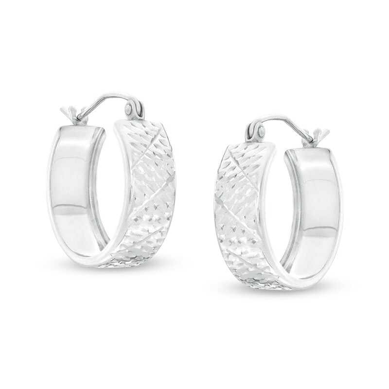 17mm Diamond-Cut Slant Groove Flat Hoop Earrings in Sterling Silver