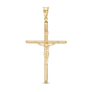 Large Textured Crucifix Necklace Charm in 10K Gold