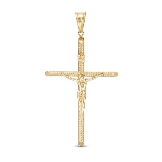 Large Textured Crucifix Necklace Charm in 10K Gold