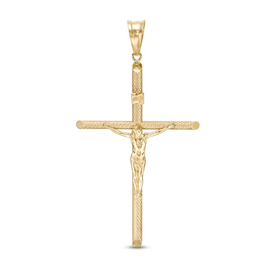 Large Textured Crucifix Necklace Charm in 10K Gold