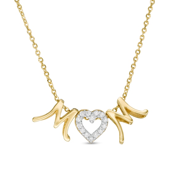 Cubic Zirconia "MOM" Heart Slide Charm Pendant in 10K Gold