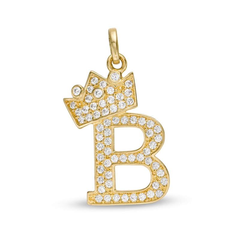 Cubic Zirconia "B" Initial with Crown Necklace Charm in 10K Solid Gold