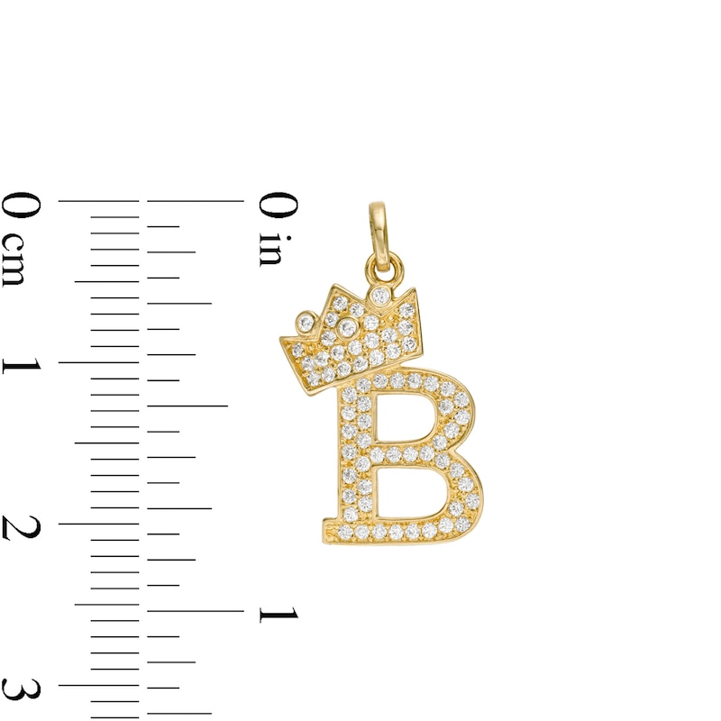 Cubic Zirconia "B" Initial with Crown Necklace Charm in 10K Solid Gold