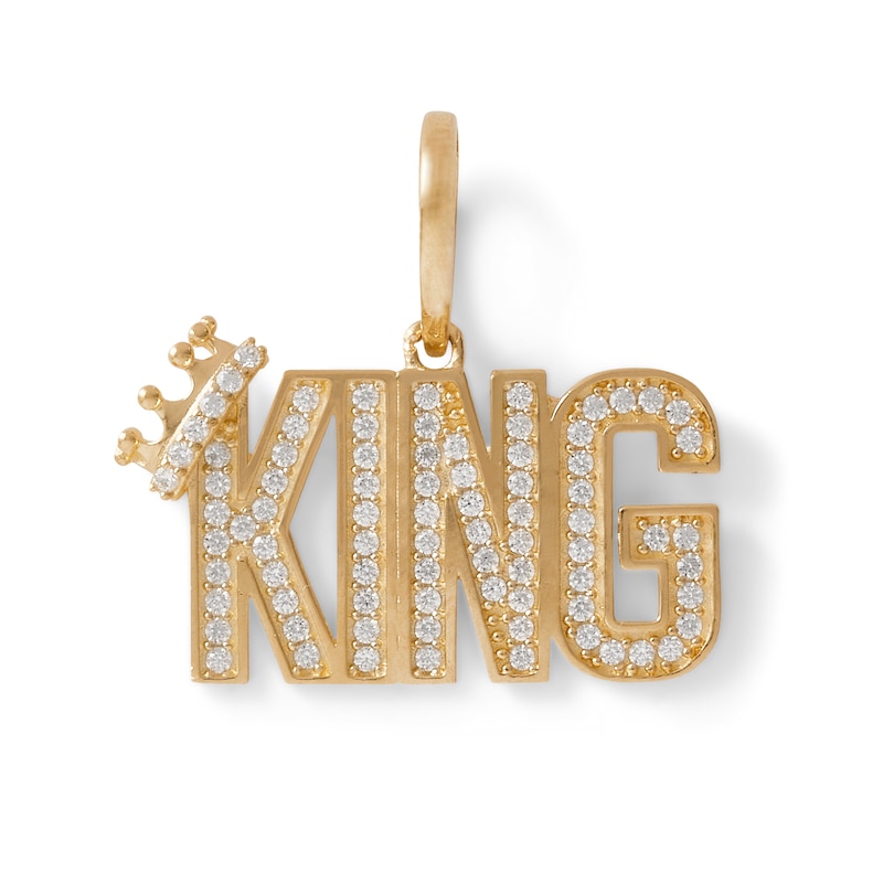 Cubic Zirconia "KING" with Crown Necklace Charm in 10K Solid Gold
