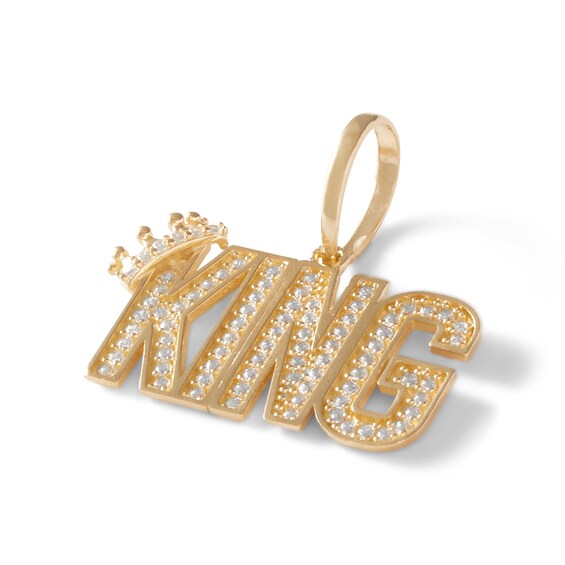 Cubic Zirconia "KING" with Crown Necklace Charm in 10K Solid Gold
