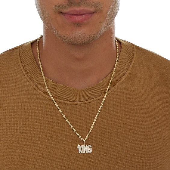 Cubic Zirconia "KING" with Crown Necklace Charm in 10K Solid Gold