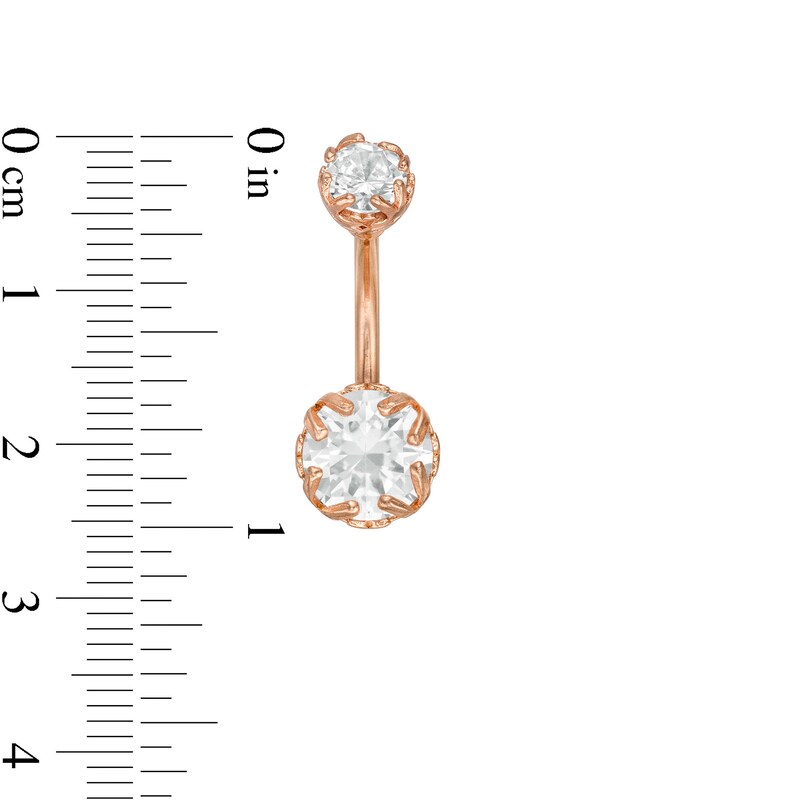 014 Gauge Crystal and Cubic Zirconia Belly Button Ring Set in Solid Stainless Steel with Rose IP