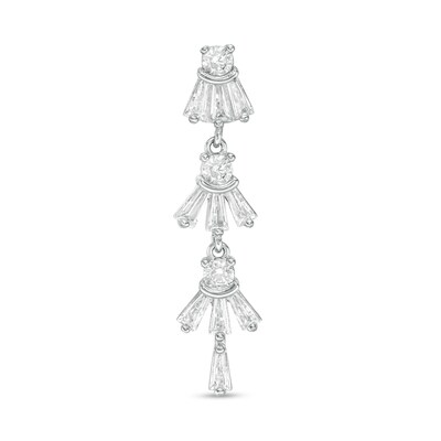 Stainless Steel CZ Baguette and Round Dangle Top Down Belly Button Ring - 14G