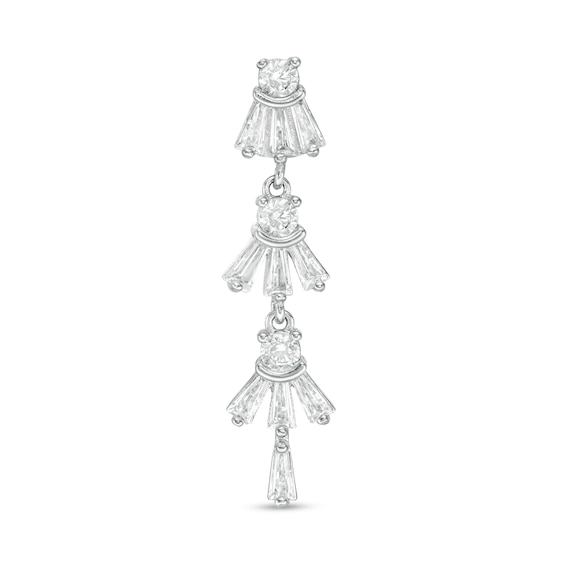 014 Gauge Baguette and Round Cubic Zirconia Dangle Top Down Belly Button Ring in Solid Stainless Steel