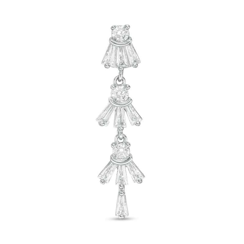 Stainless Steel CZ Baguette and Round Dangle Top Down Belly Button Ring - 14G
