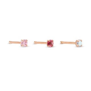 022 Gauge Cubic Zirconia Three Piece Nose Bone Set in Stainless Steel with Rose IP