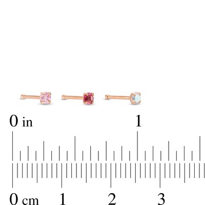 022 Gauge Cubic Zirconia Three Piece Nose Bone Set in Stainless Steel with Rose IP