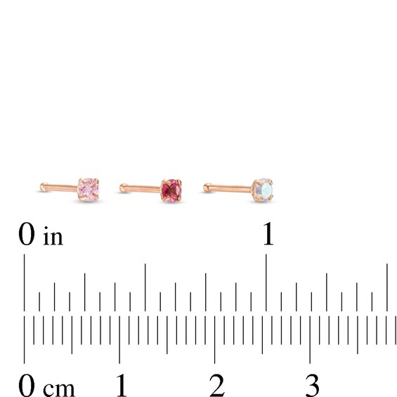 022 Gauge Cubic Zirconia Three Piece Nose Bone Set in Stainless Steel with Rose IP