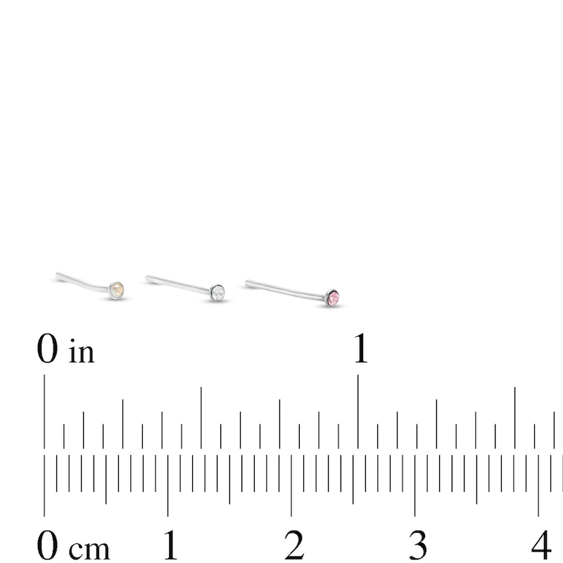 Main Image 2 of 022 Gauge Multi-Color Crystal Three Piece Nose Bone Set in Stainless Steel