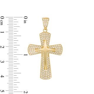 Cubic Zirconia Pointed and Flared Double Cross Necklace Charm in 10K Gold