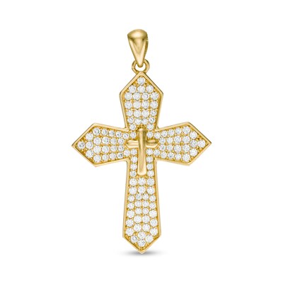 Cubic Zirconia Gothic-Style Double Cross Necklace Charm in 10K Gold