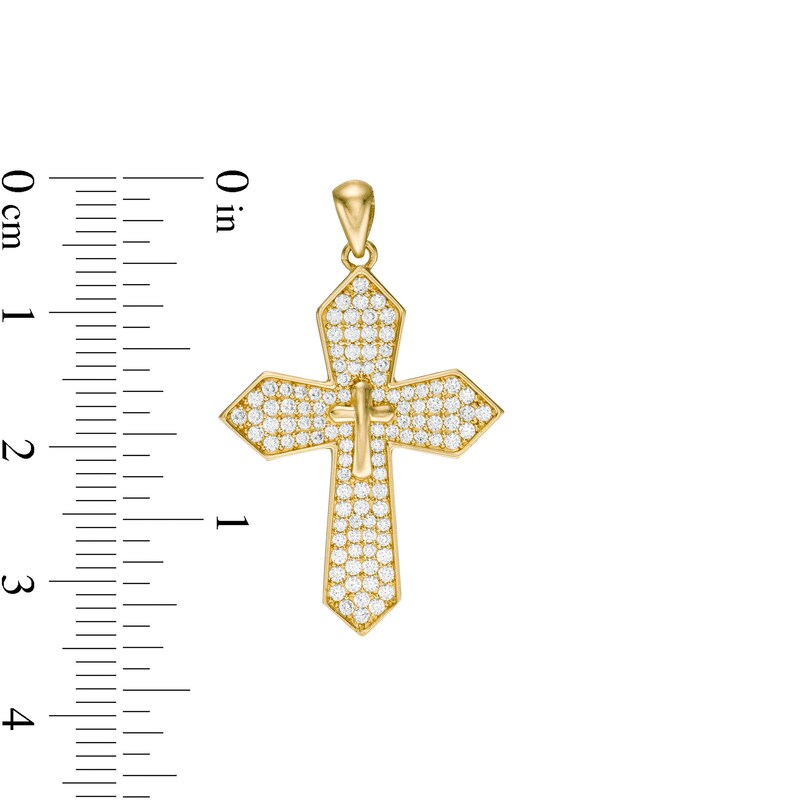 Cubic Zirconia Gothic-Style Double Cross Necklace Charm in 10K Gold