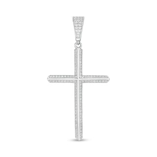 Solid Sterling Silver Large CZ Cross Necklace Charm